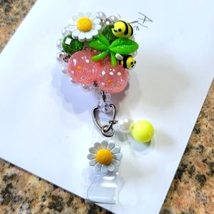 Floral Bee Retractable ID badge Reel Holder